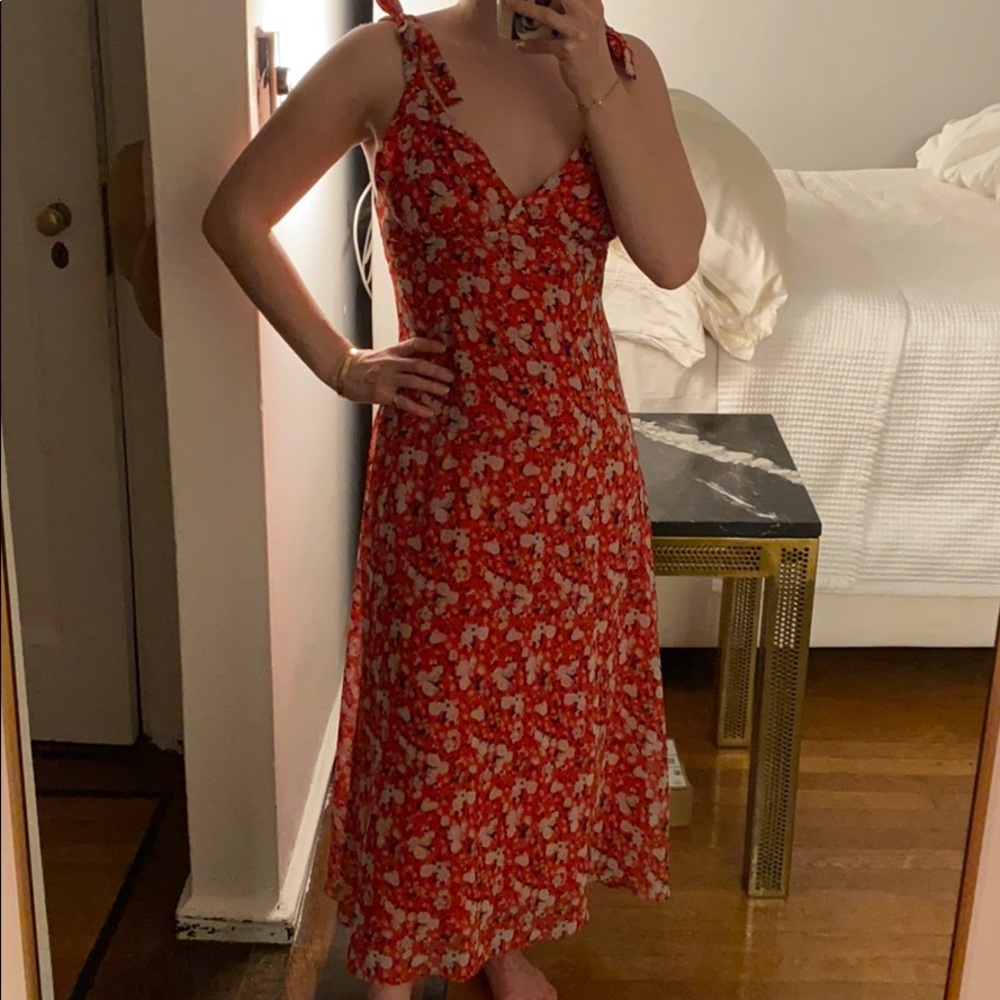 Red Floral Zara Dress Sz Med